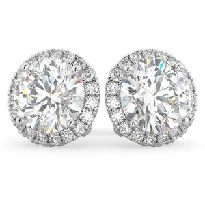 NWT 3ct each CZ solitaire halo stud earrings 14k white gold
